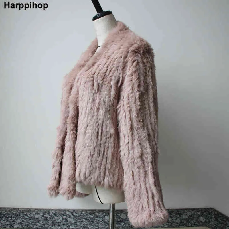 Cappotto di pelliccia reale delle donne di autunno di inverno Cappotto di cappotti di coniglio lavorato a maglia femminile Casual Spessore Cappotto sottile di modo caldo Abbigliamento 211204