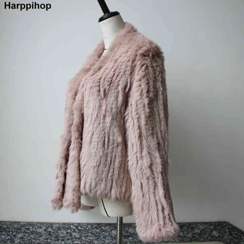Hiver automne femmes réel manteau de fourrure femme tricoté lapin manteaux veste décontracté épais chaud mode mince pardessus vêtements 211204