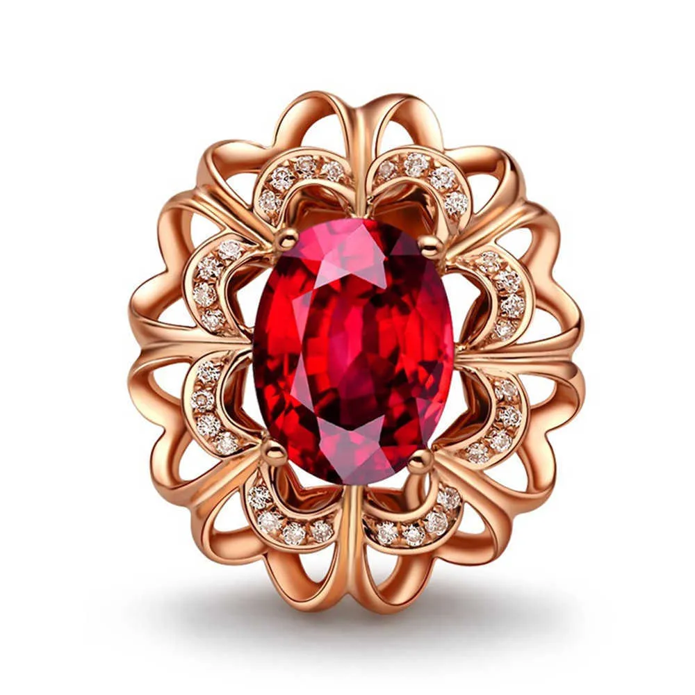 Pendientes de perno de diamante de zircón de cristal rojo de rubí para mujer Brincos 18k Rose Gold Color Party Jewelry Bijou Regalo de Navidad 211013