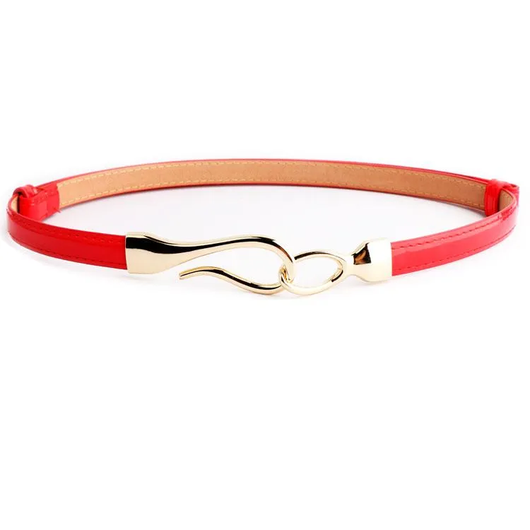 Ceintures de ceintures Pu Patent Robe en cuir ceinture mince ajustement de ceinture rouge Bright Gold Big Buckle Girls Fashion Accessoires pour femmes228g