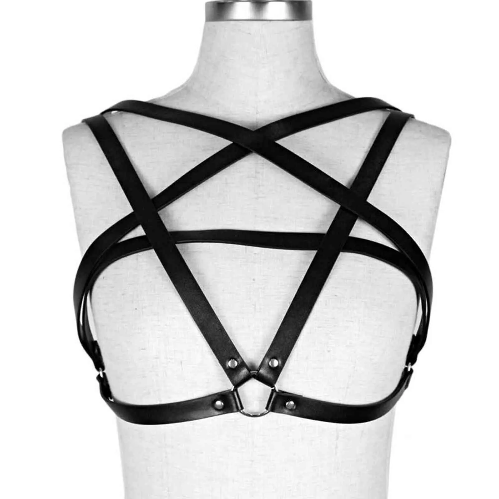 Harnais en cuir pour femmes, soutien-gorge Cage Bdsm, ceintures pentagramme, bas jarretelles, Lingerie Sexy, fétiche gothique, 1122