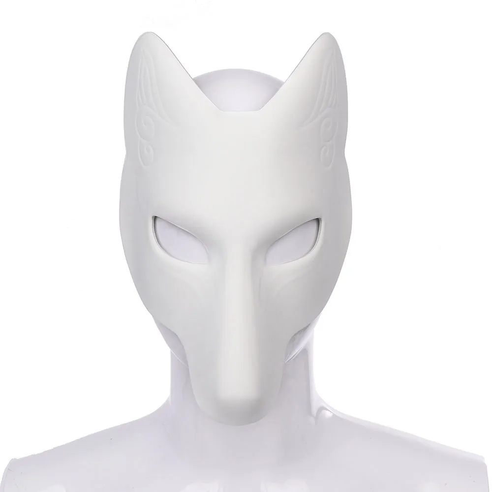 Vit Japan Anime Fox Kitsune Mask Cosplay Party Props Masquerade Kostymtillbehör Pub Clubwear Halloween Masks