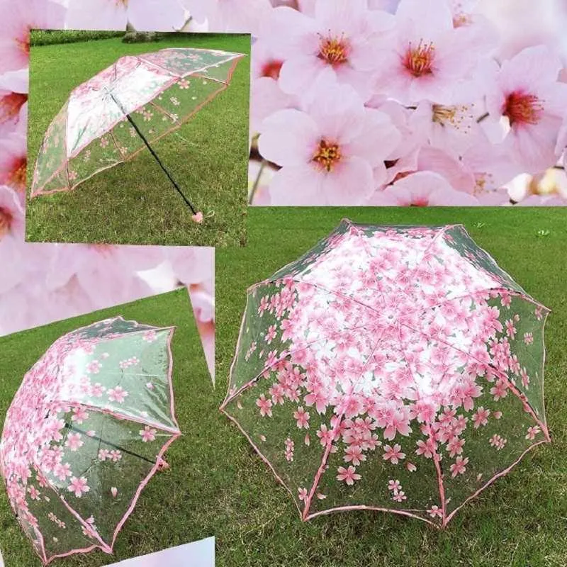 Fiori trasparenti romantici a bolle a bolle Dome Designer carino GOTH ombrello mezzo automatico il vento pioggia pesante Donne del sole ombrello H6070807