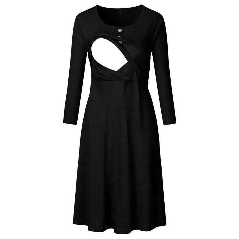 Dames kraamslimaat jurk met lange mouwen ronde nek vaste bedrukte knop verpleegkundige jurk borstvoeding hete pyjama's nachtkleding G220309