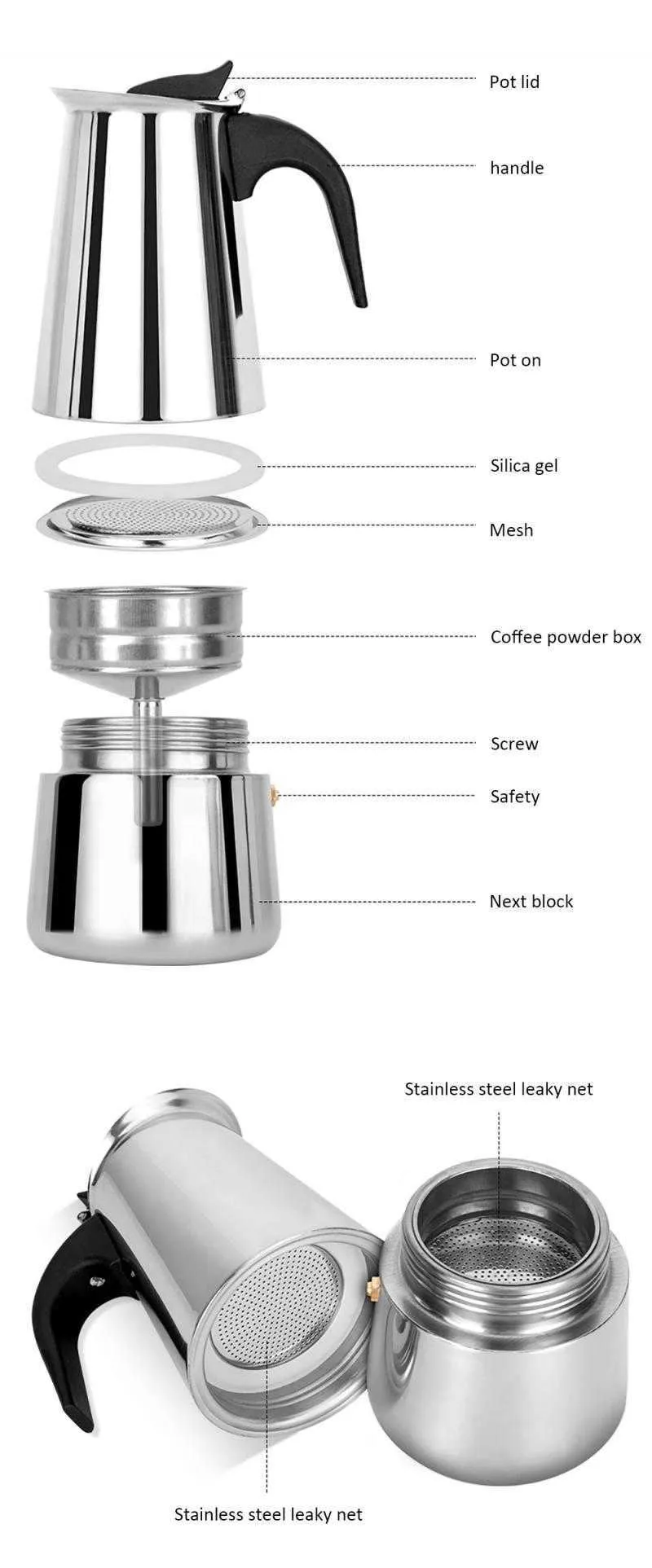 Stainless Steel Italian Top Moka Espresso Cafeteira Expresso Percolator 2 4 6 9 12 Cups Stovetop Coffee Maker Moka Pot kitchen 210326z