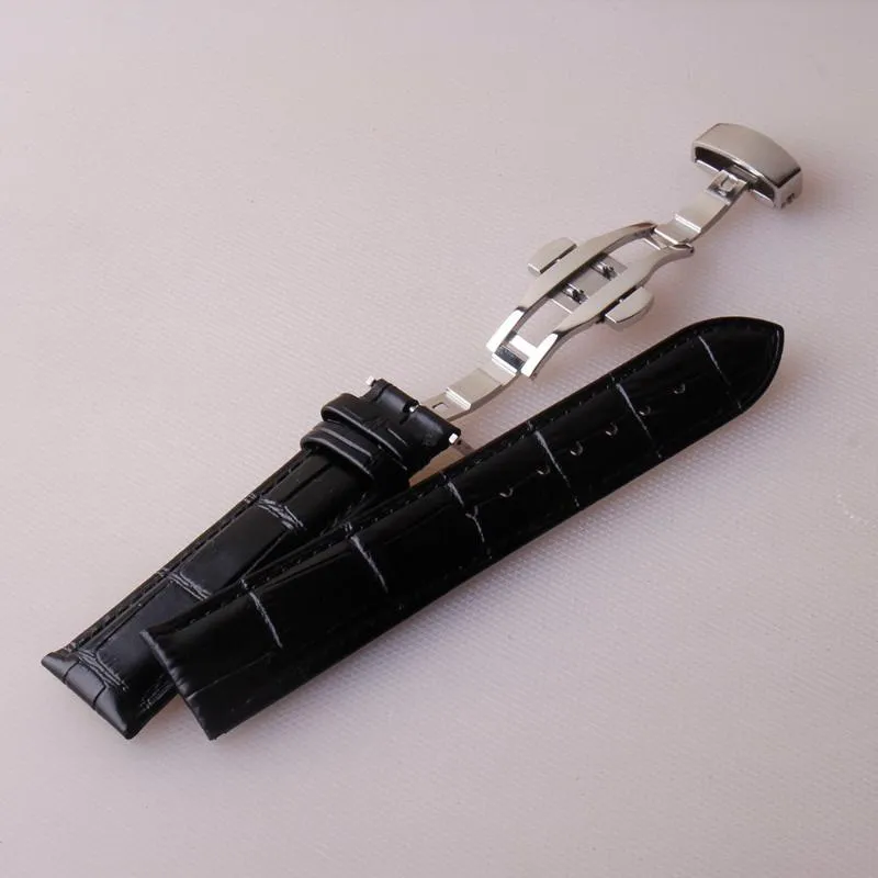 Bracelets de montre Sangle de montre en cuir véritable à motif de bambou avec accessoires de boucle papillon à double pression 18mm 19mm 20mm 21mm 22243L