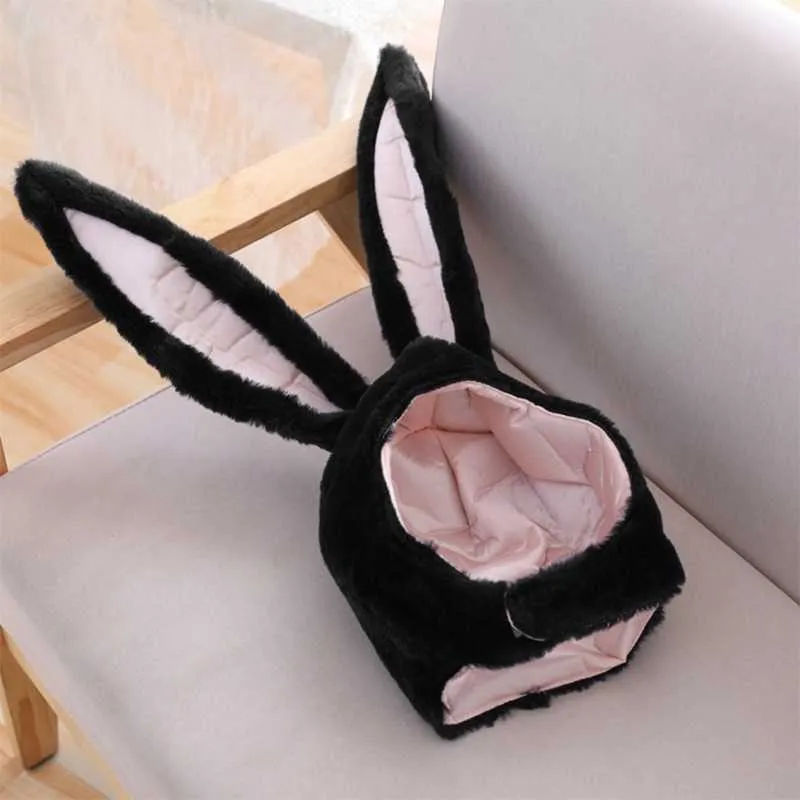 Funny Plush Bunny Ears Hood Hat Rabbit Eastern Cosplay Costume Headwear Props 211229