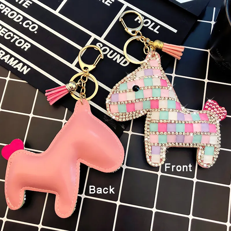 Cute Diamond Pony Keychain Female Creative Car Key Chain Creative Fashion Bag Pendant Gift Retail & Whole Y05316p