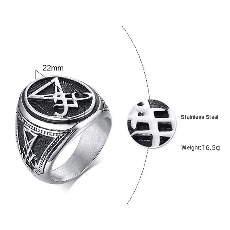 Sigil of Lucifer Satanic Rings for Men rostfritt stål Symbol Seal Satan Ring Demon Side Jewelry Cluster2293