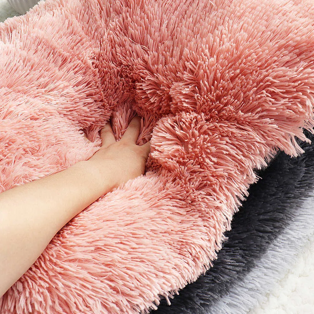 Мягкий флис домашнее животное собака кровать длинный плюшевый зимний щенок кошачий кровать одеяло спальный чехол матрас для небольших больших собак подушками 211009