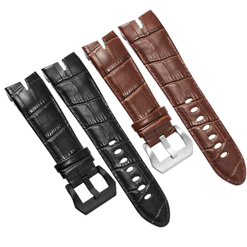 Uhrenarmbänder Yopo Echtes Lederarmband 26 mm Schwarzbraunes Armband mit Dornschließe für Serien-Herrenzubehör242p