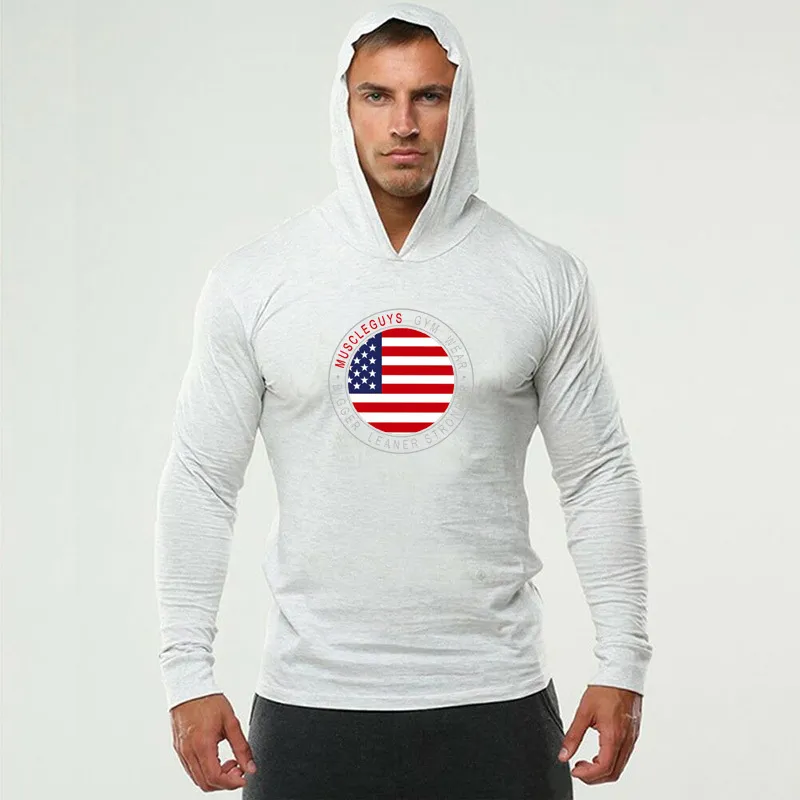 Herfst Gym Kleding Mens Lange Mouw T-shirts Hoody Bodybuilding Streetwear Fitness Training Trainingspak Mannelijke Fitness Silm Hoodies 210421