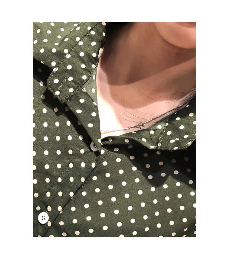 Top e camicette da donna Fashin camicia in chiffon a pois con colletto rovesciato camicetta da ufficio a maniche lunghe camicie da donna 2674 50 210528