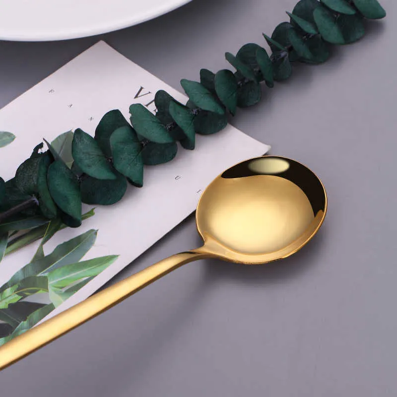 Guld bestick set rostfritt stål en knivar gafflar skedar köksartiklar dinnerware drop 210928