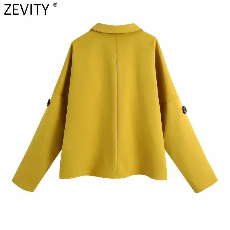 Zeefity vrouwen elegante effen kleur zak patch losse kimono shirt jas kantoor dame dragen enkele breasted uitloper jas tops CT691 210603