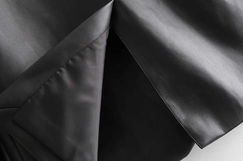 Za elegant svart pu blazer kvinnor casual långärmad enkel knapp kontors kostymjacka vinter vår damer koreanska 211006