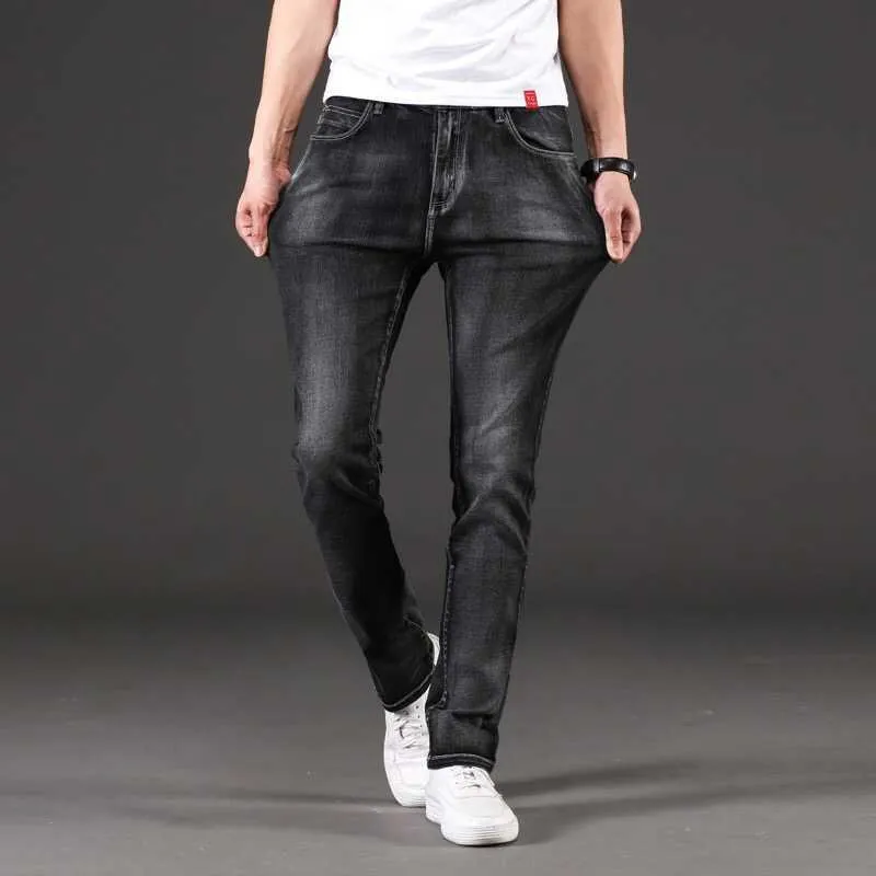 2020 Nova Chegada Stretch Calças De Jeans Sólidos Homens Calças Causais Plus Size 42 44 46 Homens Calças De Jeans X0621