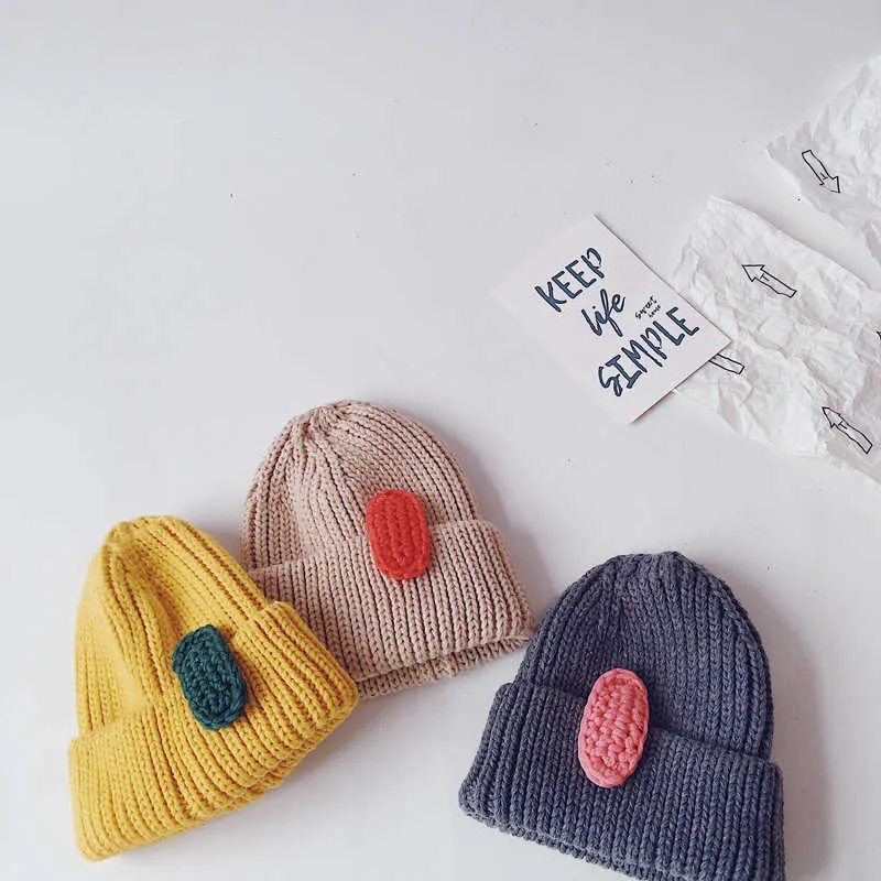 Berretti invernali ragazze carine color caramello in filato di lana maglieria Cappelli caldi bambini all-match con forcina staccabile 210708