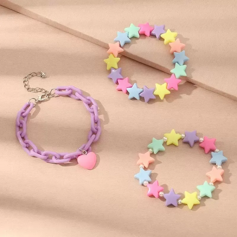 Браслеты очарования 3шт набор моды конфеты цвет акриловые звезды сердца подвески кулон жемчуг милый браслет браслетов наборы для женщин девочек дня рождения GI