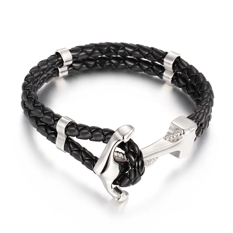 Punk Multilayer Echtes Leder Edelstahl Charm Armbänder Hope Paar Armreifen für Männer Frauen Schmuck Geschenke