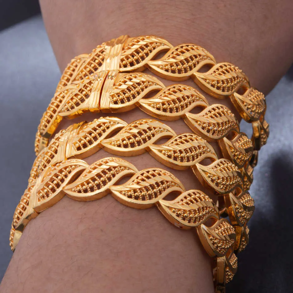 24k 4 pçs / lote na moda dubai etíope cor de ouro pulseiras para mulheres meninas esposa africano Árabe Ramadan Lucky Flower Pulseira Jóias Q0720