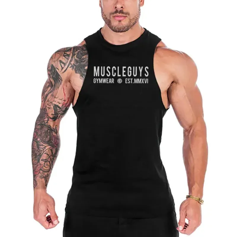 Verão Moda Muscleguys Gymwear Marca Bodybuilding Stringer Tanque Homens Sportswear Fitness Homens sem mangas M-XXL 210421