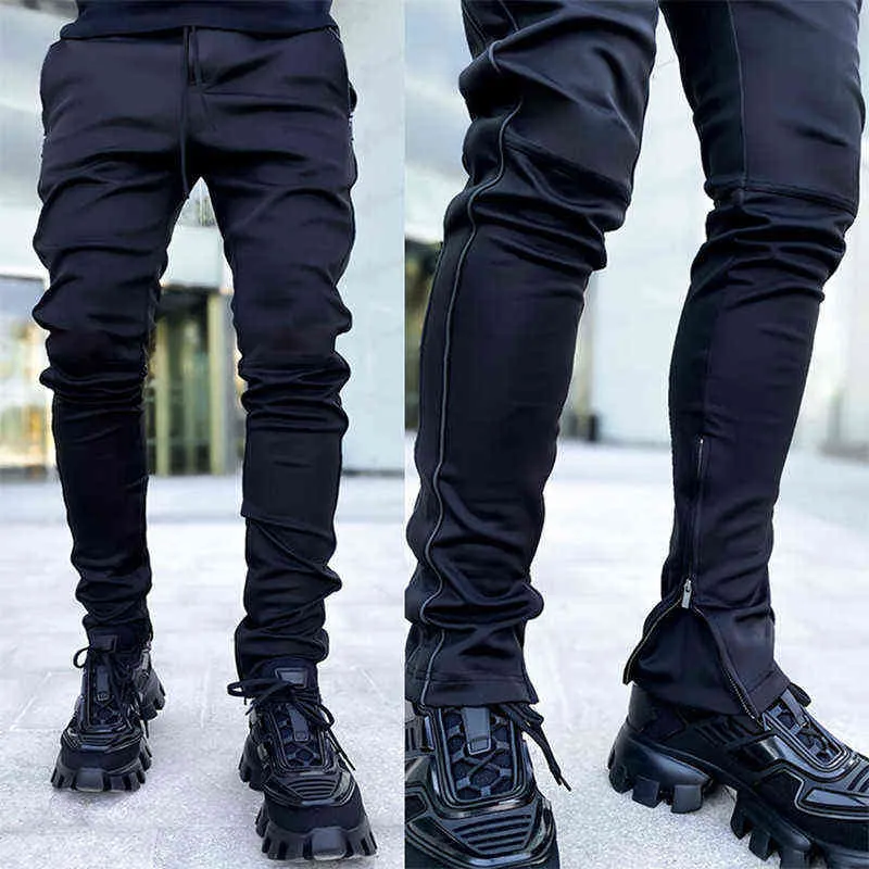 Mäns sidofickor last harem byxor 2021 reflekterande svart hip hop casual manliga joggare byxor mode casual streetwear byxor h1223