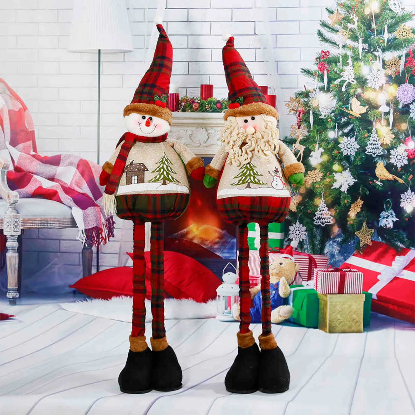 Poupées de Noël de grande taille Rétractable Père Noël Bonhomme de neige Garçon Fille Jouets Figurines de Noël Cadeau de Noël pour enfant Ornements d'arbre de Noël 211104