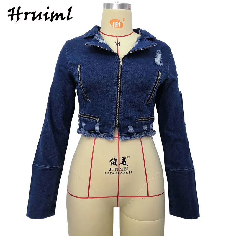 Giacca di jeans da donna Fashion Cropped Plus Size Cappotto a maniche lunghe con cerniera autunnale Sexy Slim Short 210513