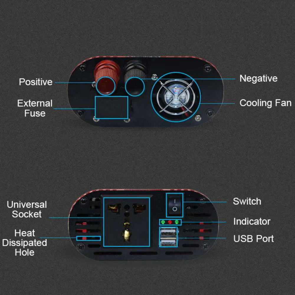 Bil Solaromriktare Modifierad sinusvågomriktare DC 12V till AC 110V / 220V 2000W Voltage Transformer Power Converter Dual USB-bil