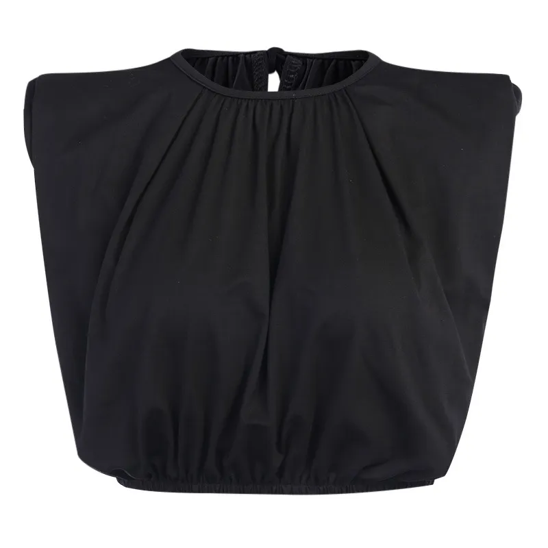 Nieuwe hoge taille bottoming shirt straat dames katoen dikke schouder crop top zwart gothic mouwloos sexy 210419