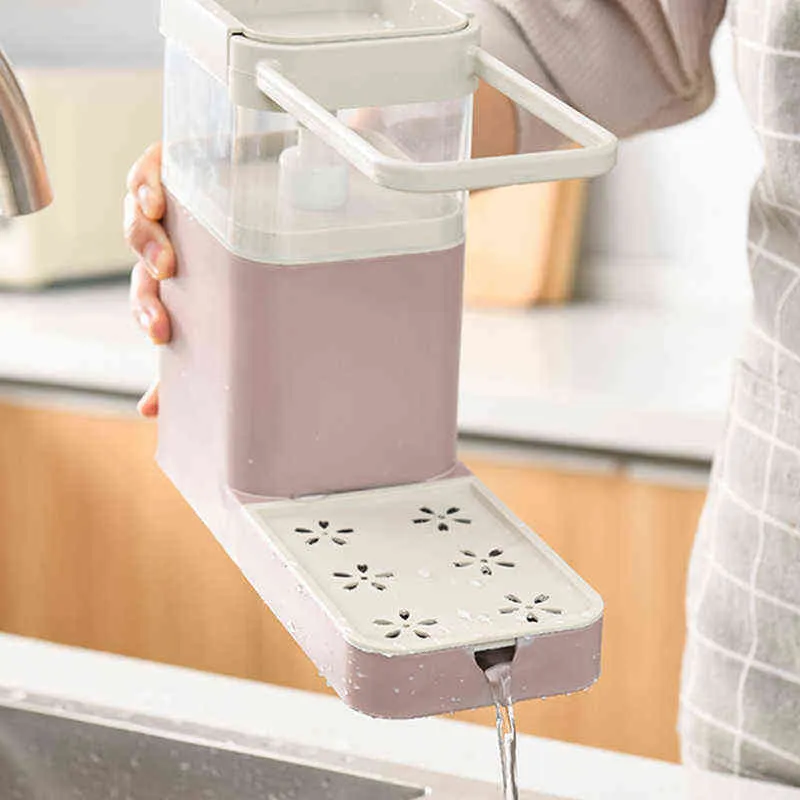 Dispenser automatico di sapone pressa da cucina Scaffale portaoggetti cucina Scaffale organizer accessori 211112