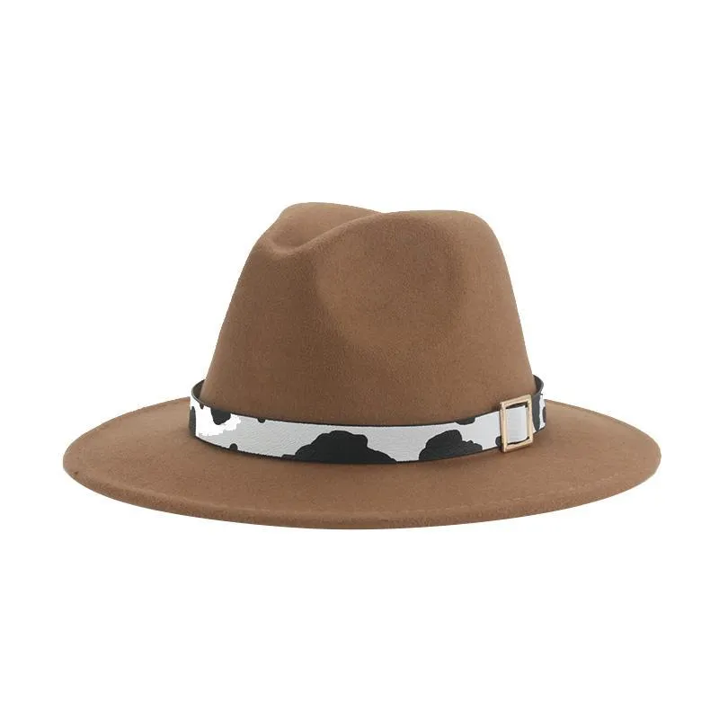 Chapeaux à large bord femmes Fedora hommes chapeau Fedoras pour Panama ceinture de vache mignon 2021 robe feutre hiver Sombreros de Mujer