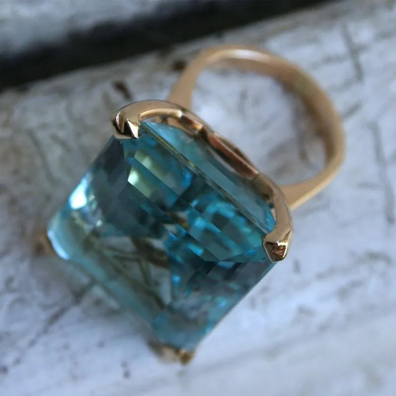 Anelli a grappolo grande forma a forma quadrata donne blu marino principessa cristallo anello matrimoni feste gioielli alla moda207q