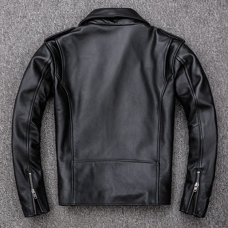 Spring Classical Motorcycle oblique zipper Jackets Men Leather Jacket Natural Calf Skin Thick Slim Cowhide Moto Jacket man