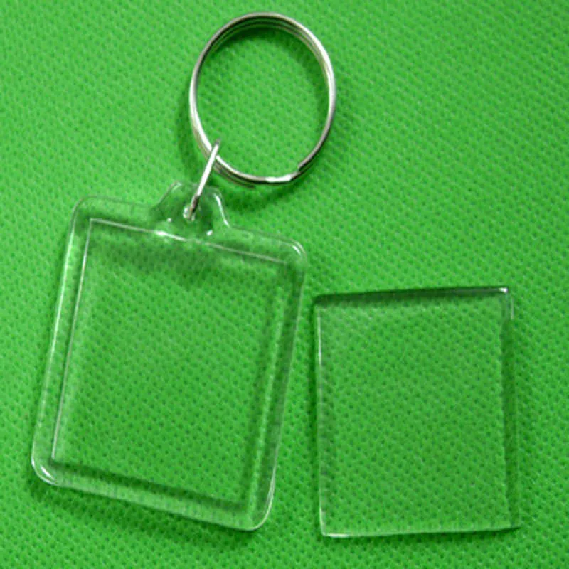 / square 모양의 투명한 빈 아크릴 삽입 사진 그림 프레임 열쇠 고리 키 체인 홀더 DIY 분할 링 키 체인 H0915