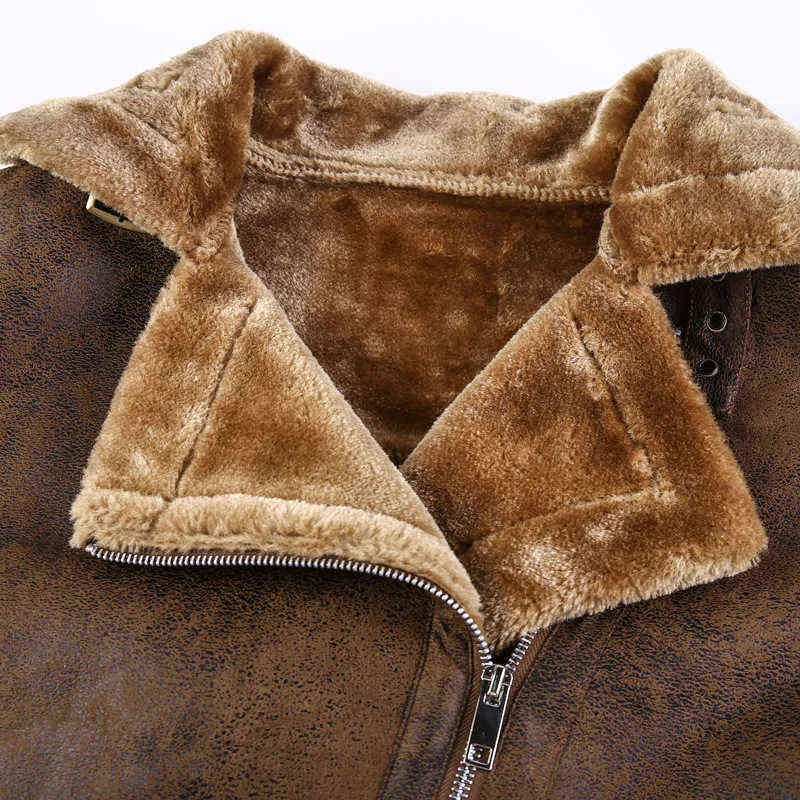 Polar deri ceket erkekler kış vintage kürk yaka pu deri ceketler kahverengi ceket erkekler kalın sıcak kaplı kapak aşağı yaka Parkas 211110