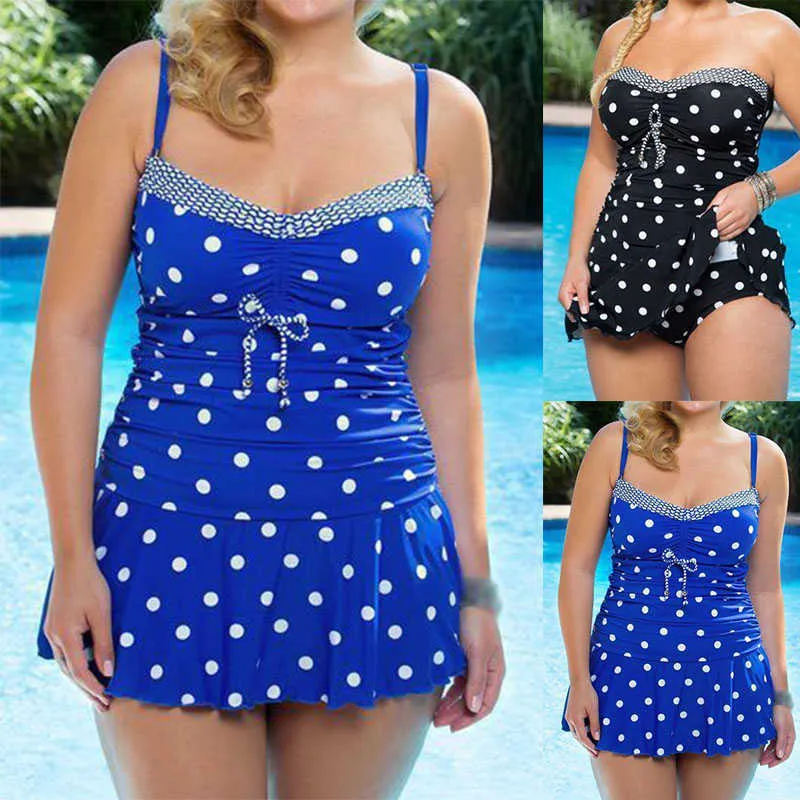 Summer Bikini Plus Plus-size Swimwear For Women Fresh And Large Polka Dots Two-piece Swimsuit Ladies 210722