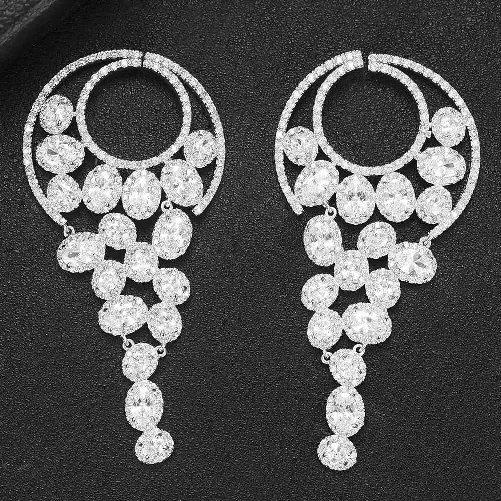Brand Luxury Romantic Long Shiny Drop Earrings Full Mirco Paved Cubic Zircon Women Bridal Wedding Earring Fashion Jewelry