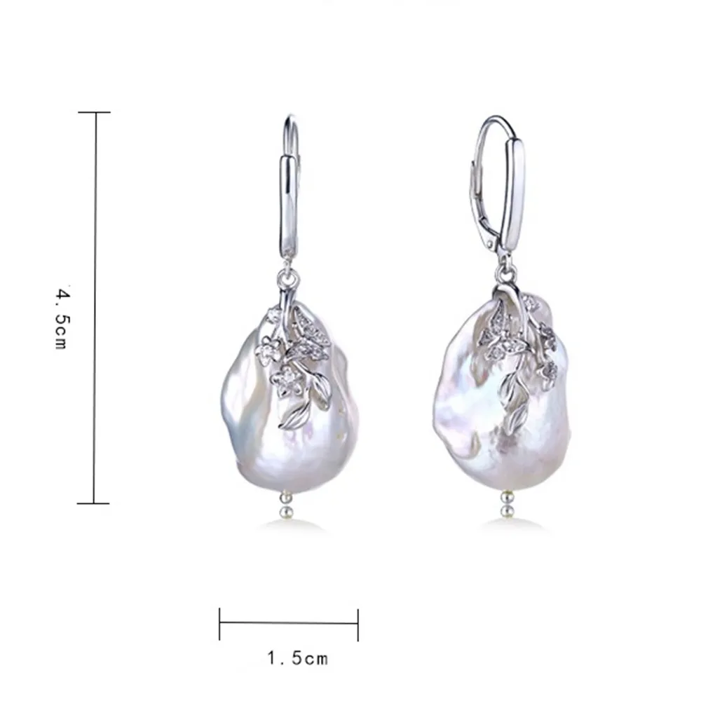 Freshwater Pearl 925 Sterling Prata Flor Dangle Brincos Barroco Forma Irregular Mulheres Luxury Brand Fine Jewelry para mãe