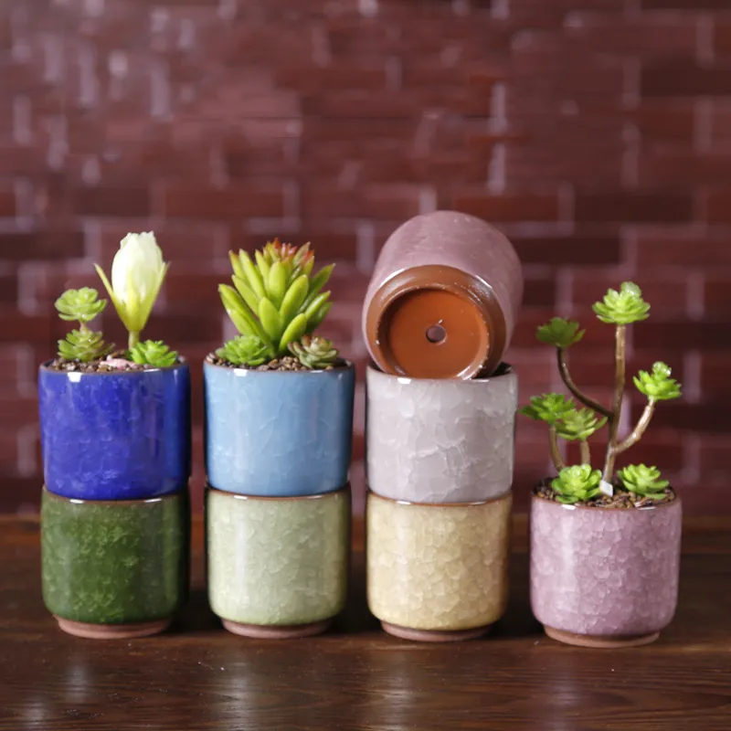 Ice Cracked Mini Ceramic Flowerpot Succulents Garden Pots Flowers Cultivate Bottom Breathable Flower Pot Home Decoration BH6124 TYJ