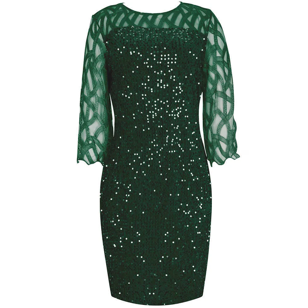 Party Dresses Plus Size Kvinnors sommarklänning för kvinnor Elegant Sequin Green Bodycon Dress Evening Wedding Outfits 4XL 5XL 210608