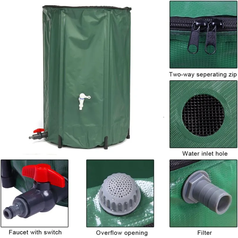 Packs d'hydratation 50-250L Baril de pluie pliable Récolte d'eau de pluie Réservoir d'eau Jardin Forte PVC Conteneur de collecte pliable avec 210h