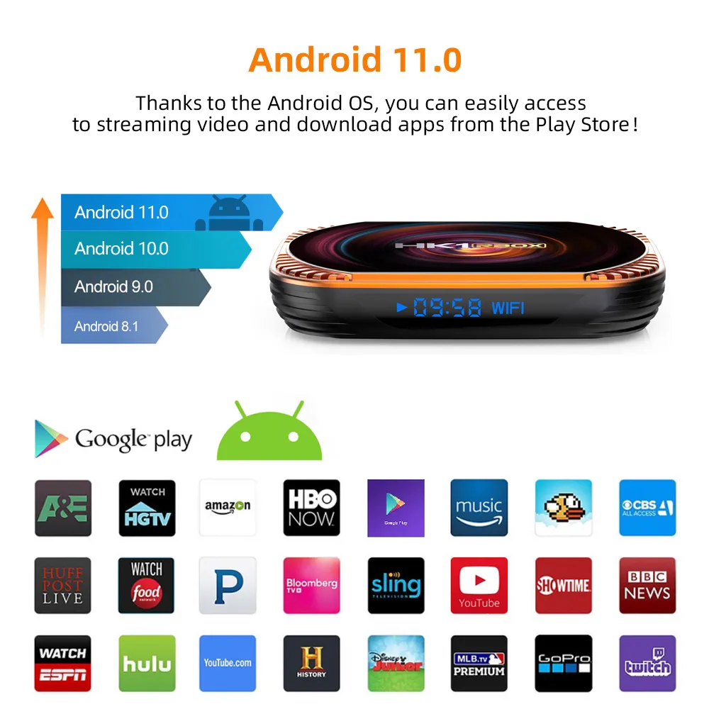 128G HK1 RBOX X4 SMART TV Caixa Android 11 TVBox amalogic S905X4 Quad Core 4G 5G Dual WiFi 1000m LAN 8K Conjunto de vídeo Topbox