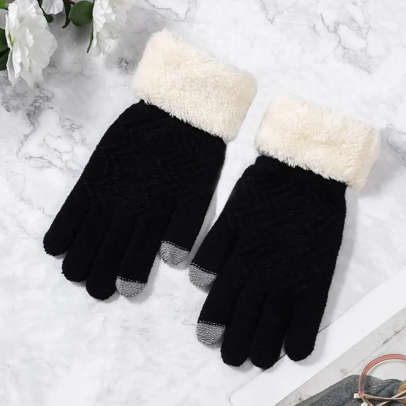 Five Fingers Gloves Winter Women Knitted Touch Screen Female Thicken Warm Full Finger Soft Stretch Knit Mittens Ladies Guantes