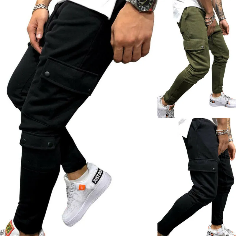 Styles Mens Roupas Mens Plain Calças Multi-Bolso Movimentar Bottoms Bottoms Sweetpants Pantalones de Hombre Calças de Carga Homens