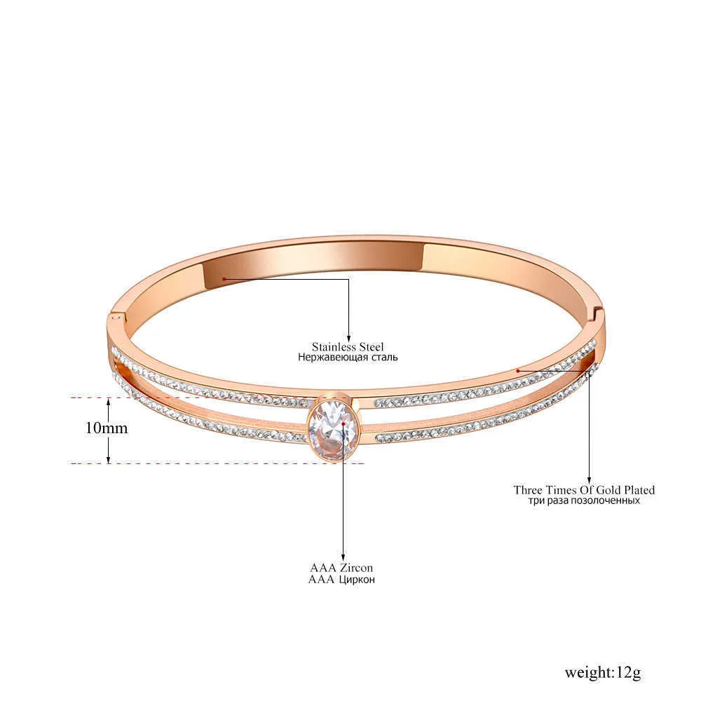 Lokaer moda strass polsino braccialetti braccialetto gioielli titanio acciaio inossidabile ovale cristallo cz braccialetto da sposa le donne B20089 Q0717