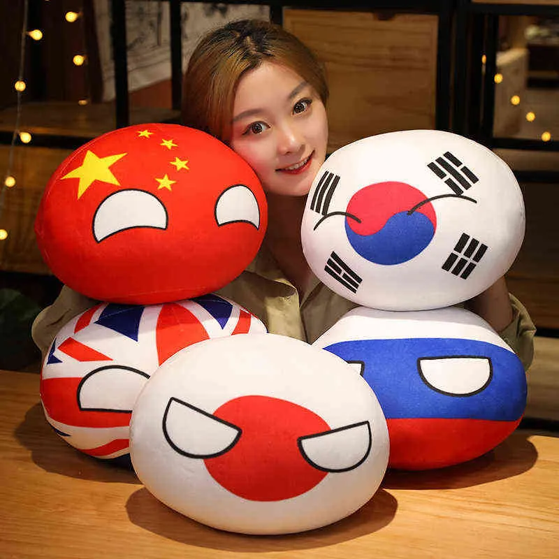 10-40CM Kawaii PolandBall Dumplings Plush Pillow CHINA USA FRANCE Countries Ball Dolls Stuffed Soft Children Room Decor Gift Y211119