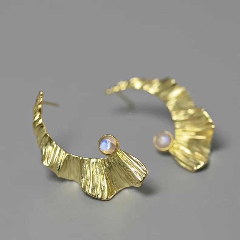 INATURE 925 en argent Sterling pierre naturelle plume ailes de fée boucles d'oreilles pour les femmes bijoux de mode brincos