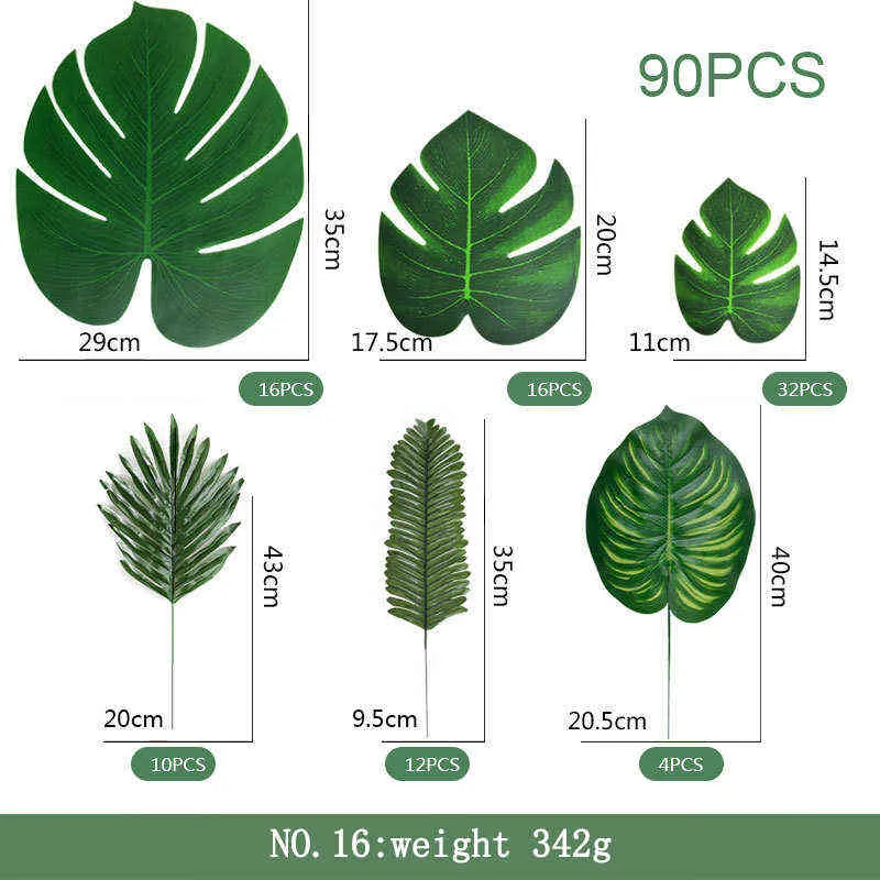 30-Artificial Monstera Plants Tropical Palm Tree Leaves for Hawaiian Luan Greenery Wedding Party Decoration Pography 211104